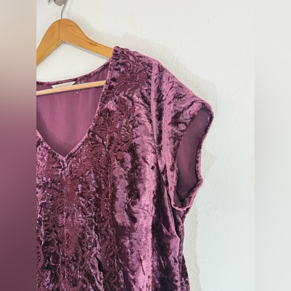 Soft Surroundings Crushed Velvet Embroidered Boho Shift Dress XL Burgundy - Picture 6 of 10